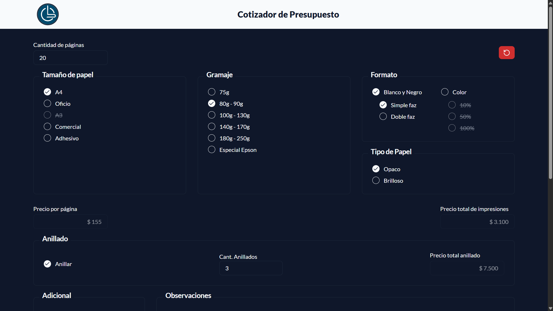 Print Quoter project screenshot