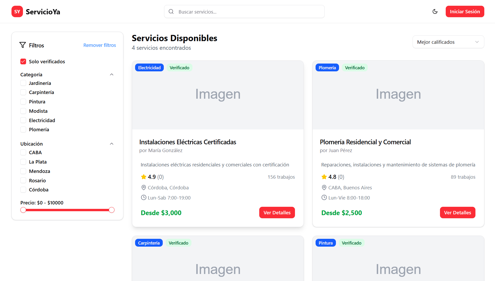 Services Marketplace project screenshot